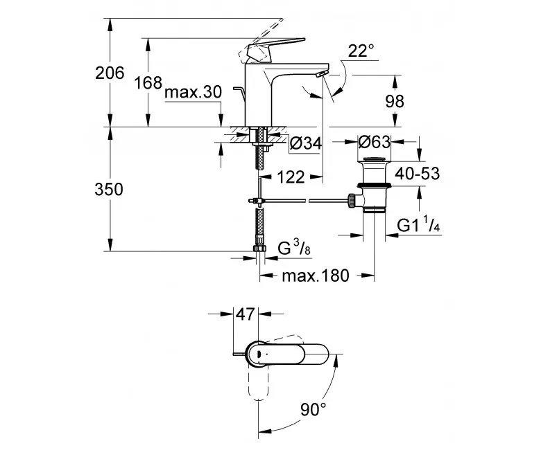 Змішувач одноважільний для раковини Grohe Eurosmart Cosmopolitan M-Size, хром (2339600E) Фото - 1