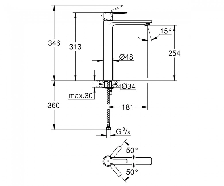 Смеситель для раковины Grohe Lineare XL-Size высокий, графит (23405AL1) Фото - 1