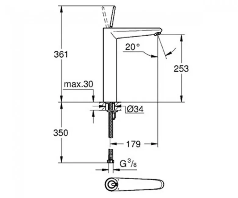 Смеситель однорычажный для раковины Grohe Eurodisc Joy XL-size (23428000) Фото - 1