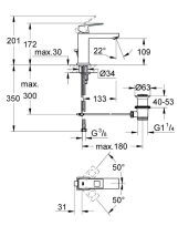 Змішувач для умивальника Grohe Eurocube M-Size, з донним клапаном, хром (23445000) Фото - 2