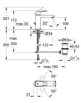 Смеситель для умывальника Grohe Eurocube M-Size, с донным клапаном, хром (23445000) Фото - 2