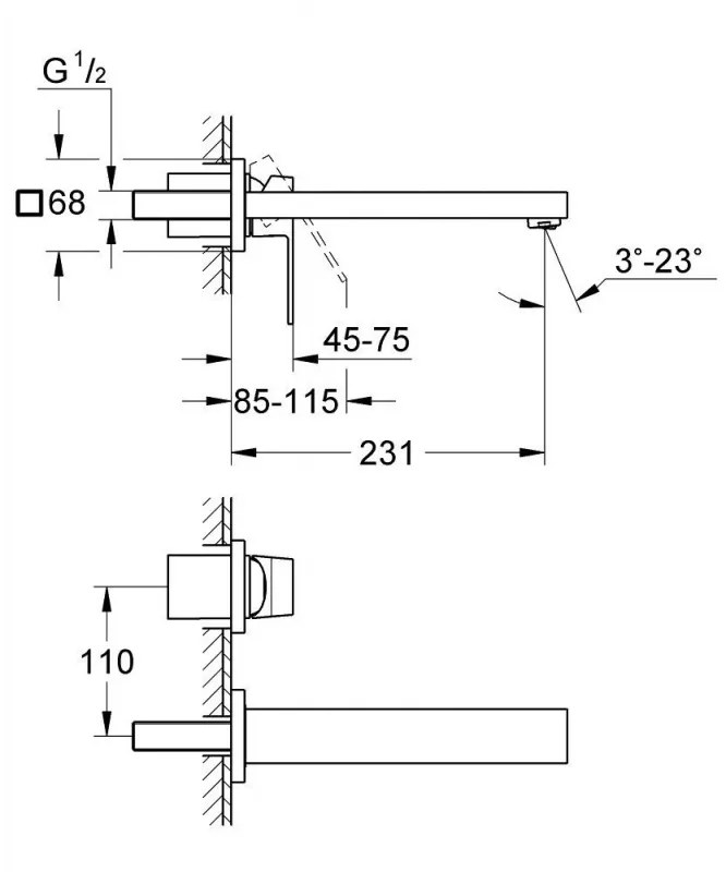 Смеситель для умывальника Grohe Eurocube M-Size наружная часть, матовый графит (23447AL0) Фото - 2