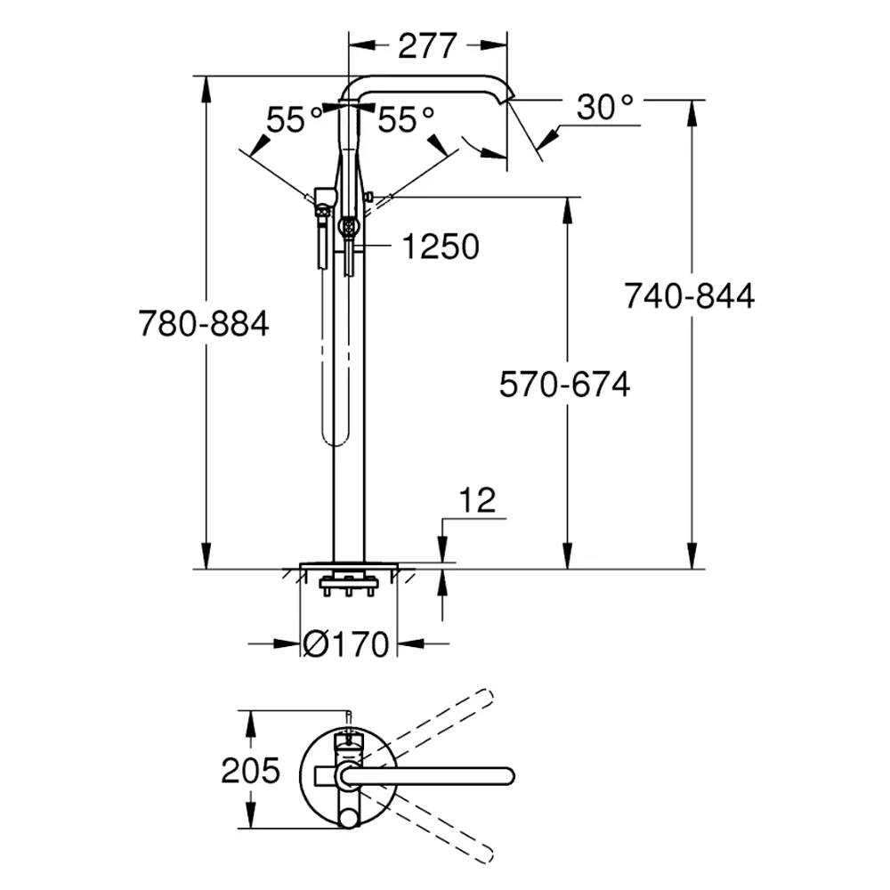 Смеситель для ванны Grohe Essence New напольного монтажа, хром (23491001) Фото - 1