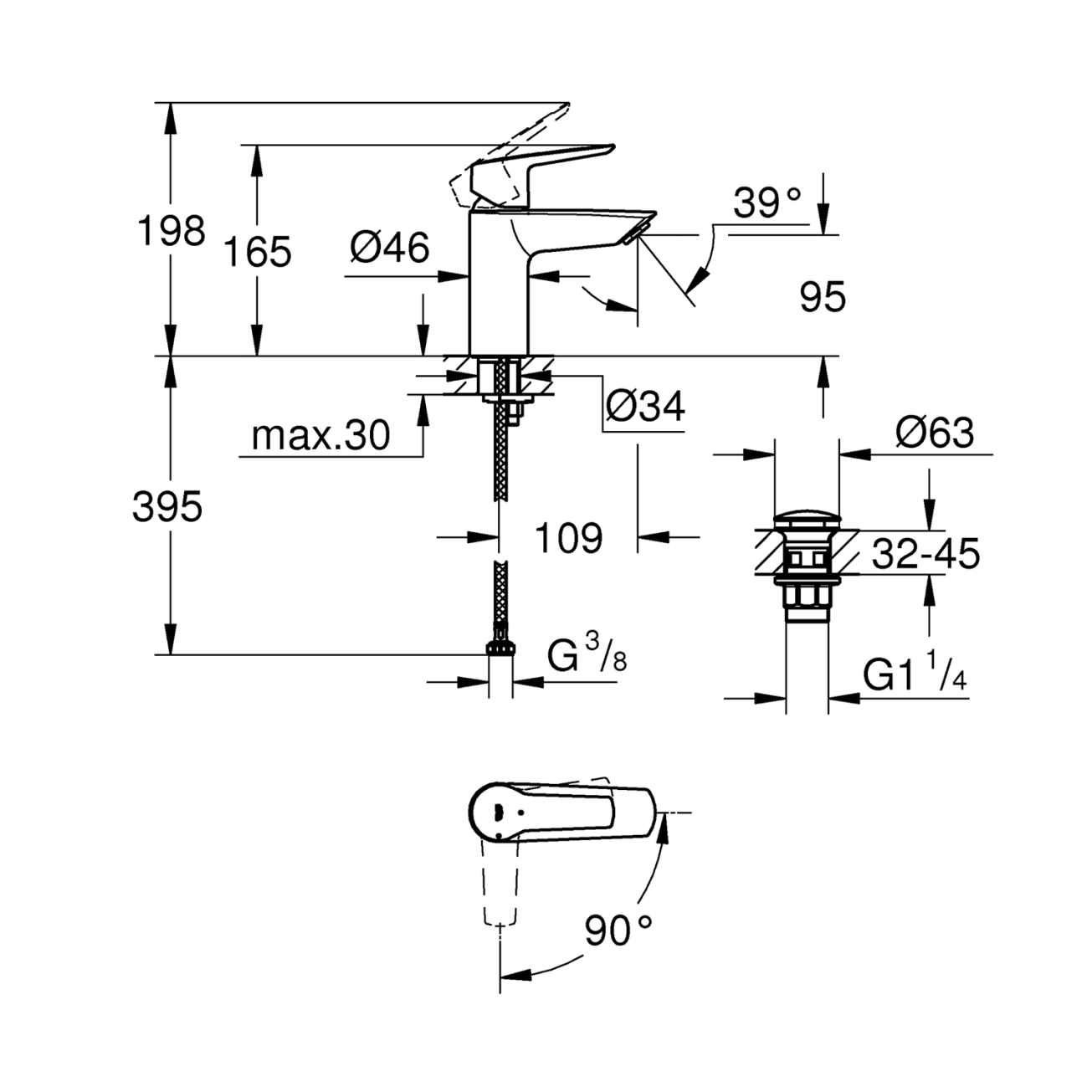 Змішувач для раковини Grohe QuickFix Start S-Size 23551002 з донним клапаном Фото - 1