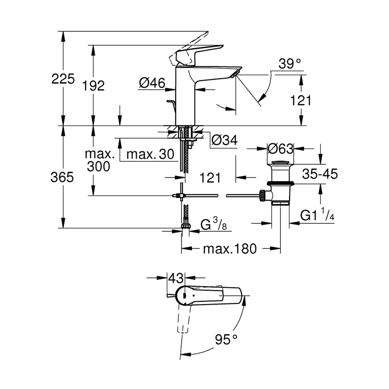Змішувач для раковини Grohe QuickFix Start ES M-Size 23552002 з донним клапаном Фото - 1