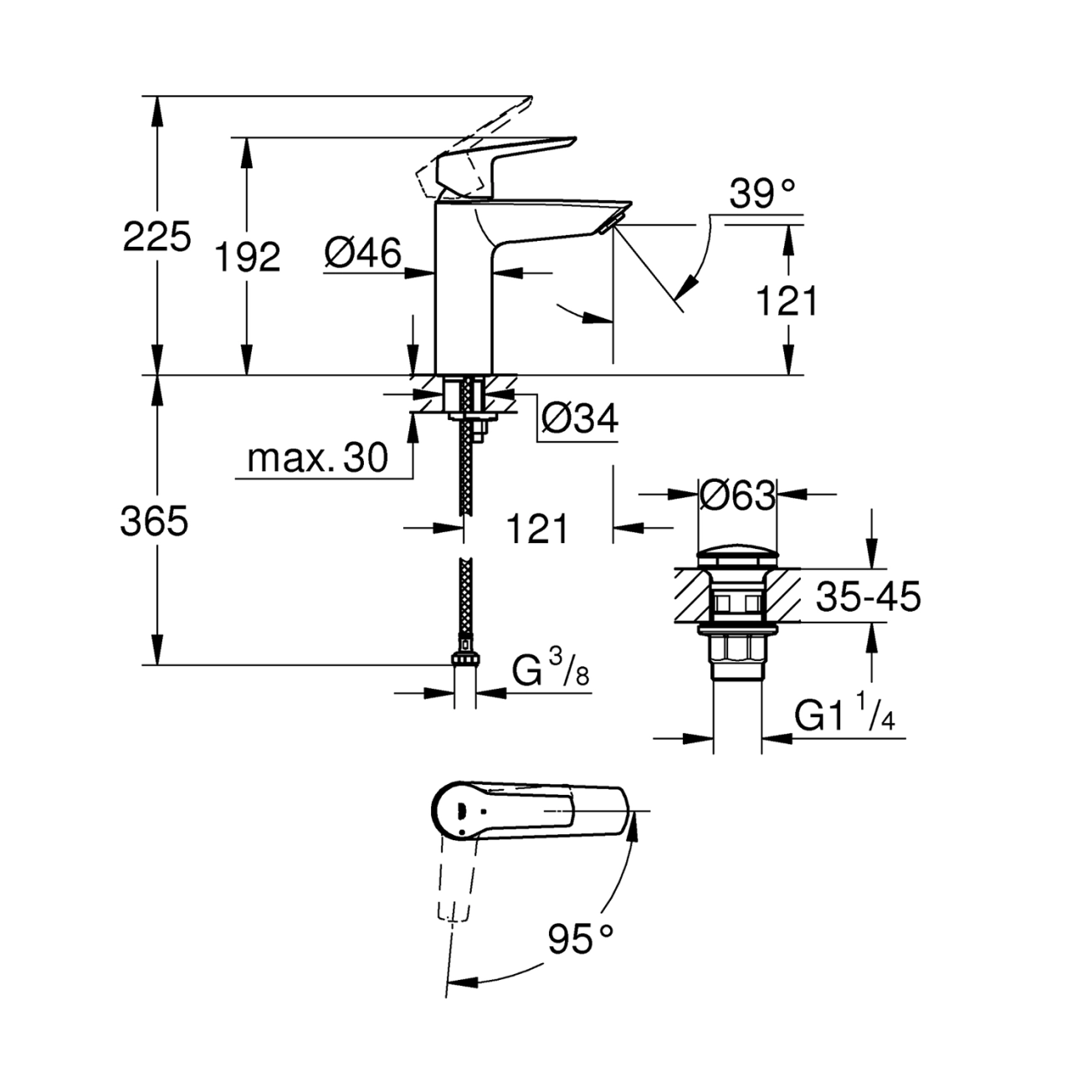 Змішувач для раковини Grohe QuickFix Start ES M-Size 237462432 з донним клапаном Фото - 1