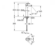 Змішувач для умивальника високий Grohe BauLoop New XL-Size без донного клапана, хром (23764001) Фото - 1