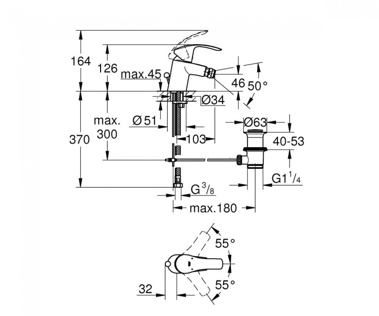 Смеситель однорычажный для биде Grohe Eurosmart S-size (23789002) Фото - 1
