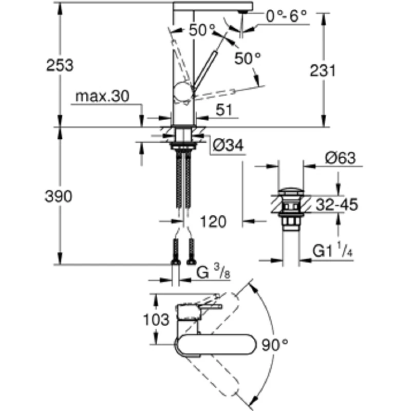 Смеситель для умывальника Grohe Plus L-Size, хром (23873003) Фото - 1