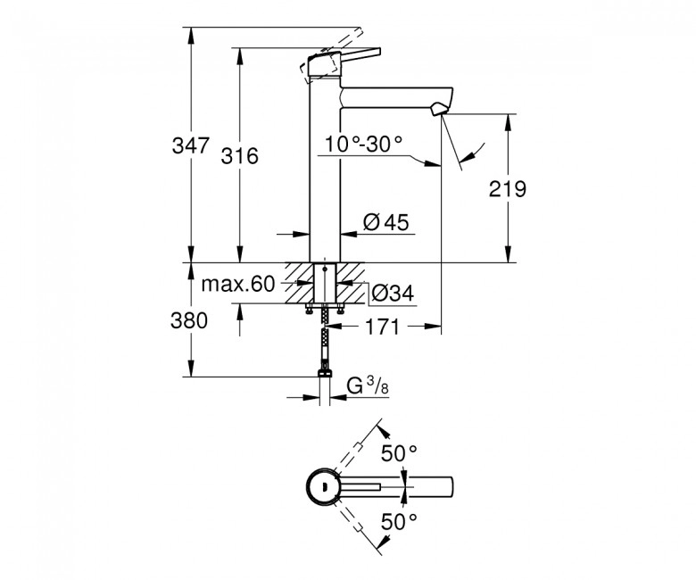 Змішувач для умивальника Grohe Concetto XL, хром (23920001) Фото - 1