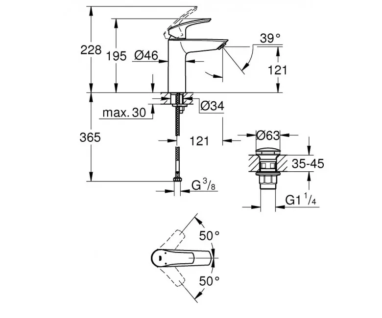 Змішувач для умивальника Grohe Eurosmart, одноважільний, хром (23923003) Фото - 1