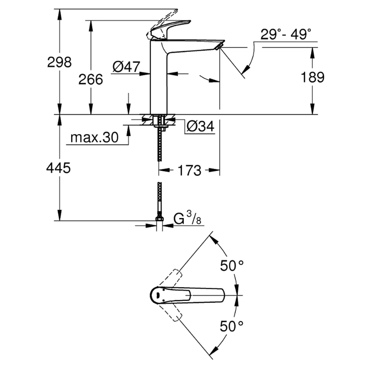 Змішувач для умивальника Grohe Eurosmart New XL-Size одноважільний, чорний матовий (239712433) Фото - 3
