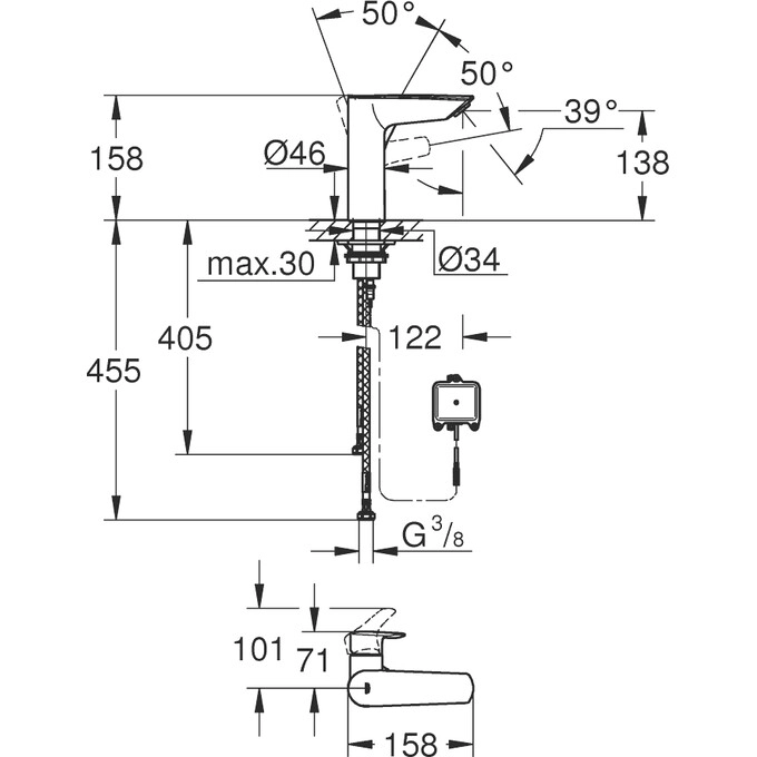 Змішувач для умивальника Grohe Eurosmart New, хром (23975003) Фото - 2