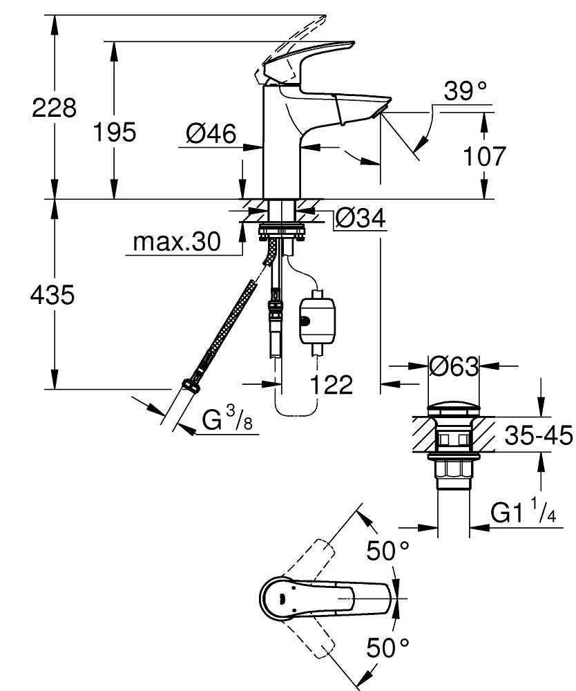 Смеситель для умывальника Grohe Eurosmart New M-size с выдвижным изливом, хром (23976003) Фото - 1