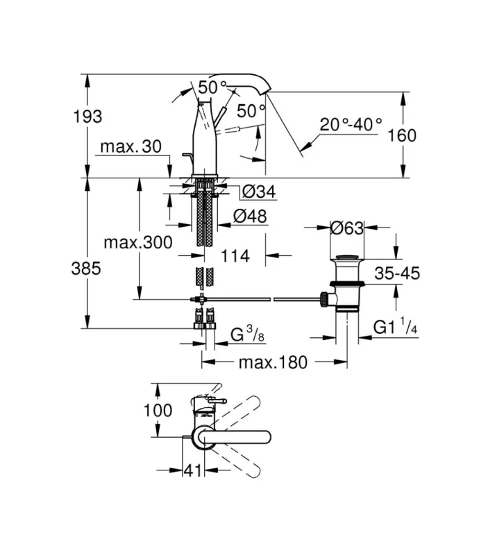 Смеситель для умывальника Grohe с донным клапаном Essence, холодный рассвет (24173GN1) Фото - 1