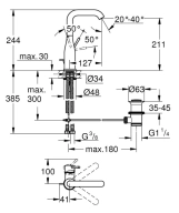 Змішувач для умивальника Grohe Essence New L-Size з донним клапаном, brushed hard graphite (24174AL1) Фото - 1