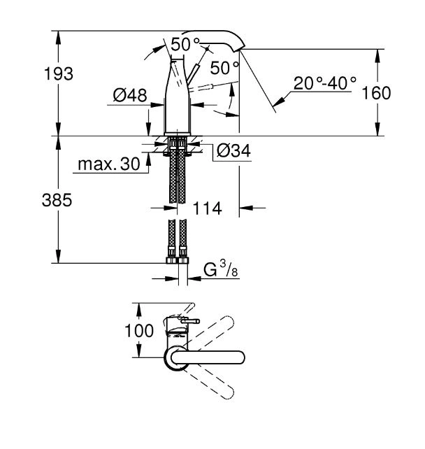 Змішувач для умивальника Grohe Essence New M-Size, чорний (24176KF1) Фото - 2