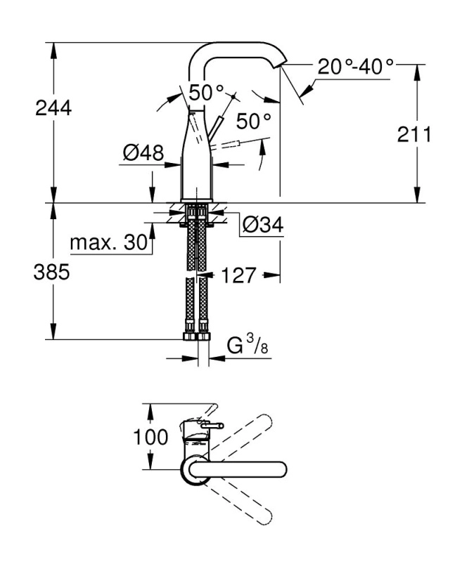 Смеситель для умывальника Grohe Essence New L-Size, черный матовый (24177KF1) Фото - 1