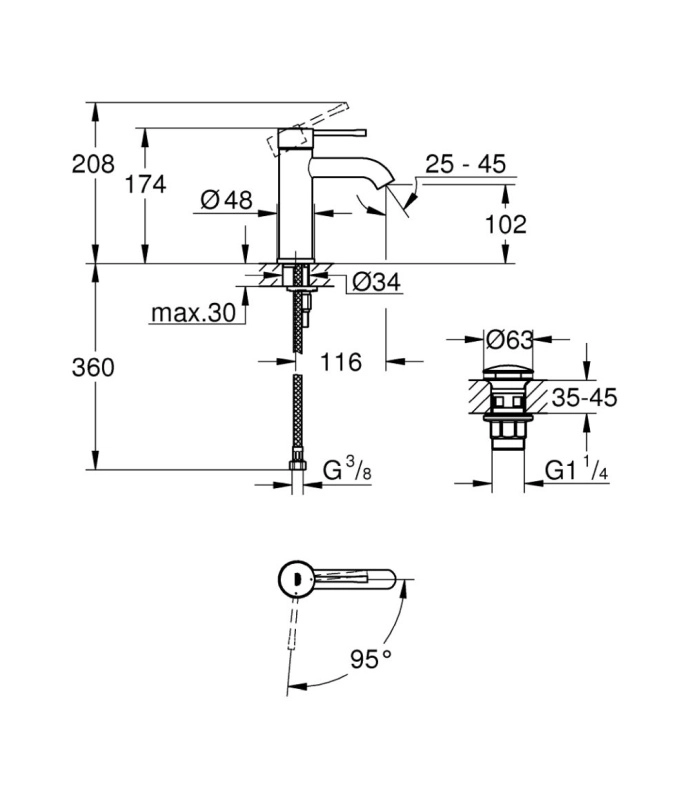 Змішувач для умивальника Grohe Essence New S-Size, хром (24179001) Фото - 2