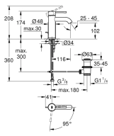 Змішувач для умивальника Grohe Essence New S-Size з донним клапаном, хром (24180001) Фото - 2