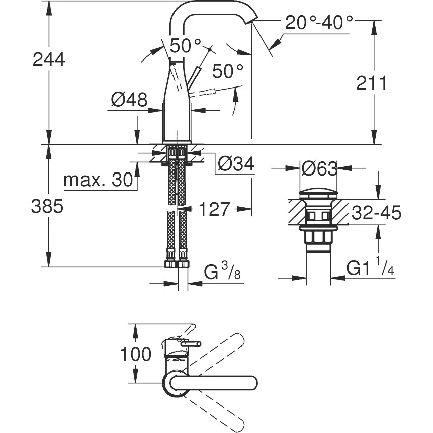 Змішувач для умивальника Grohe Essence L-розмір хром (24182001) Фото - 2