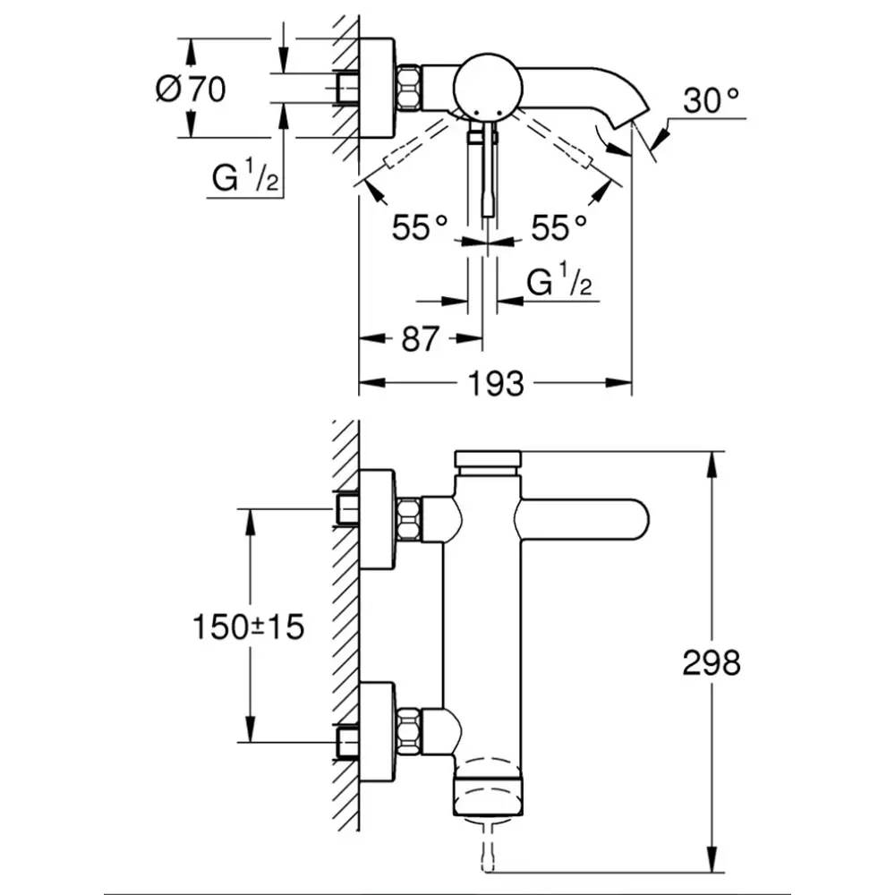 Смеситель для ванны Grohe Essence, черный матовый (25250KF1) Фото - 1