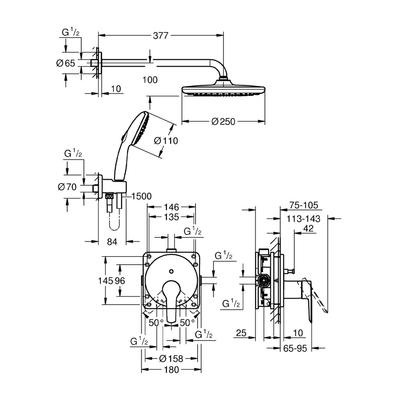 Душова система прихованого монтажу Grohe QuickFix Start 25292000 Фото - 1