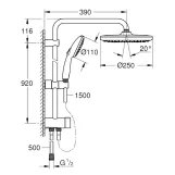 Душова система Grohe Tempesta System 250 Flex із перемикачем настінного монтажу 26675001 Фото - 3