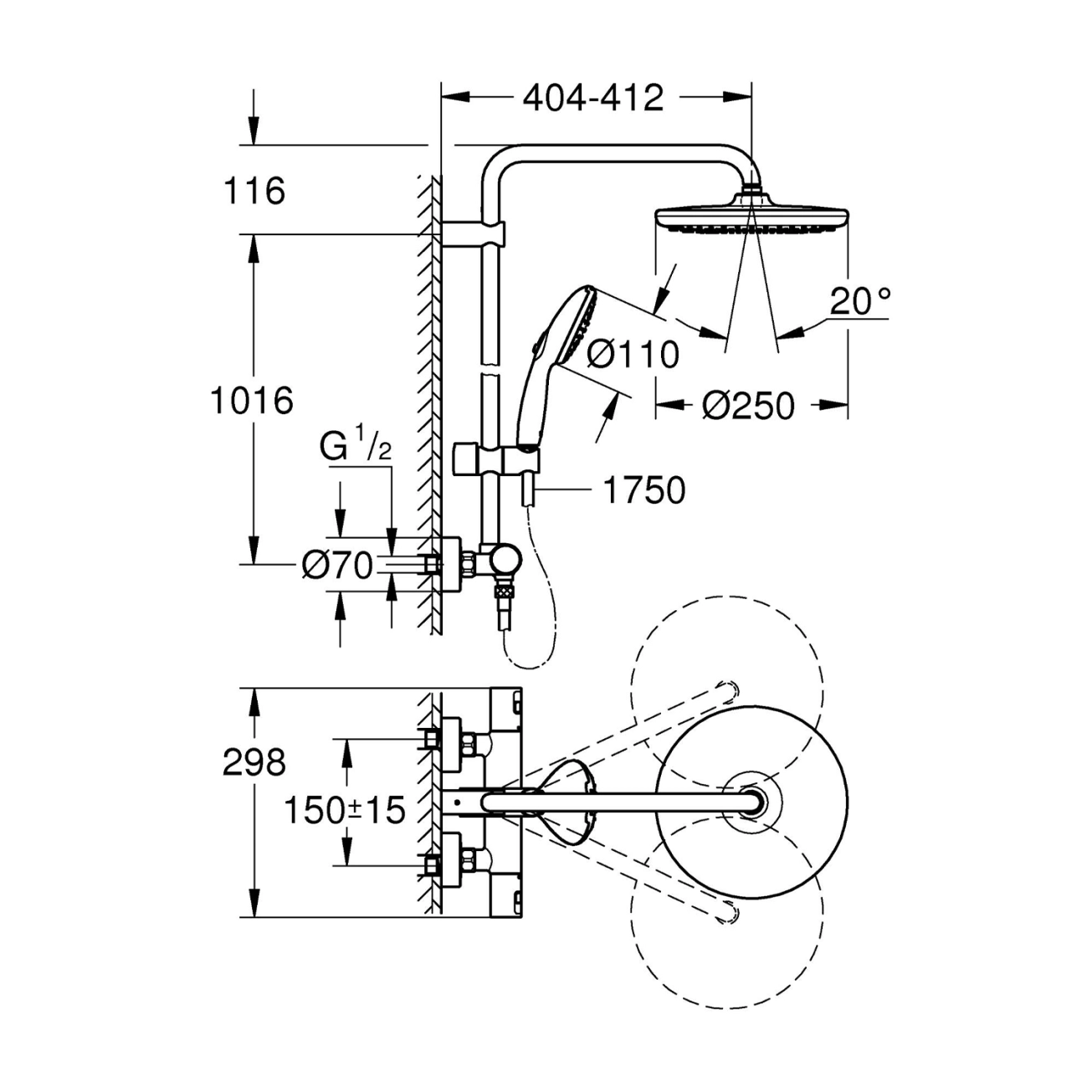 Душова система термостатична Grohe QuickFix Vitalio Comfort System 250 26677001 Фото - 1