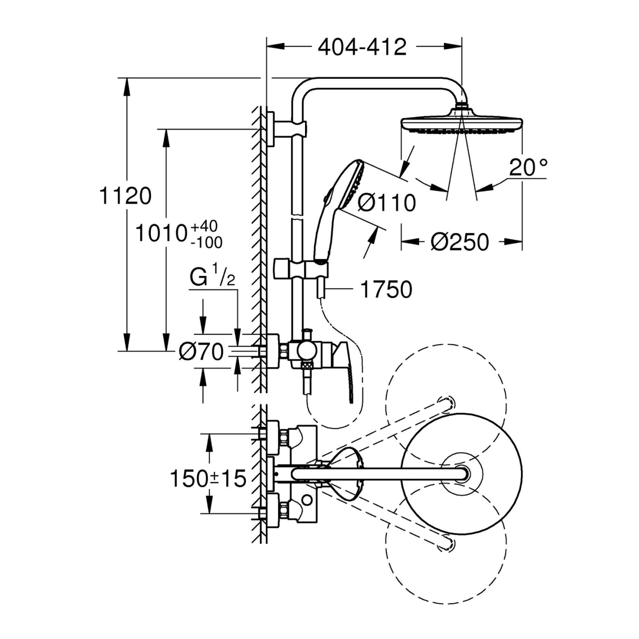 Душевая система Grohe QuickFix Vitalio Start System 250 26679001 Фото - 1