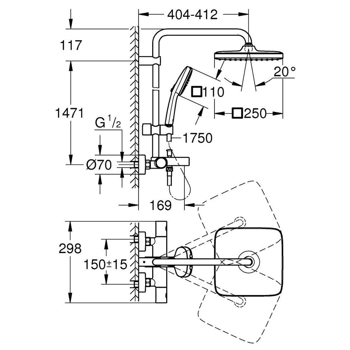 Душова система Grohe Tempesta System 250 Cube, чорний матовий (266912431) Фото - 4