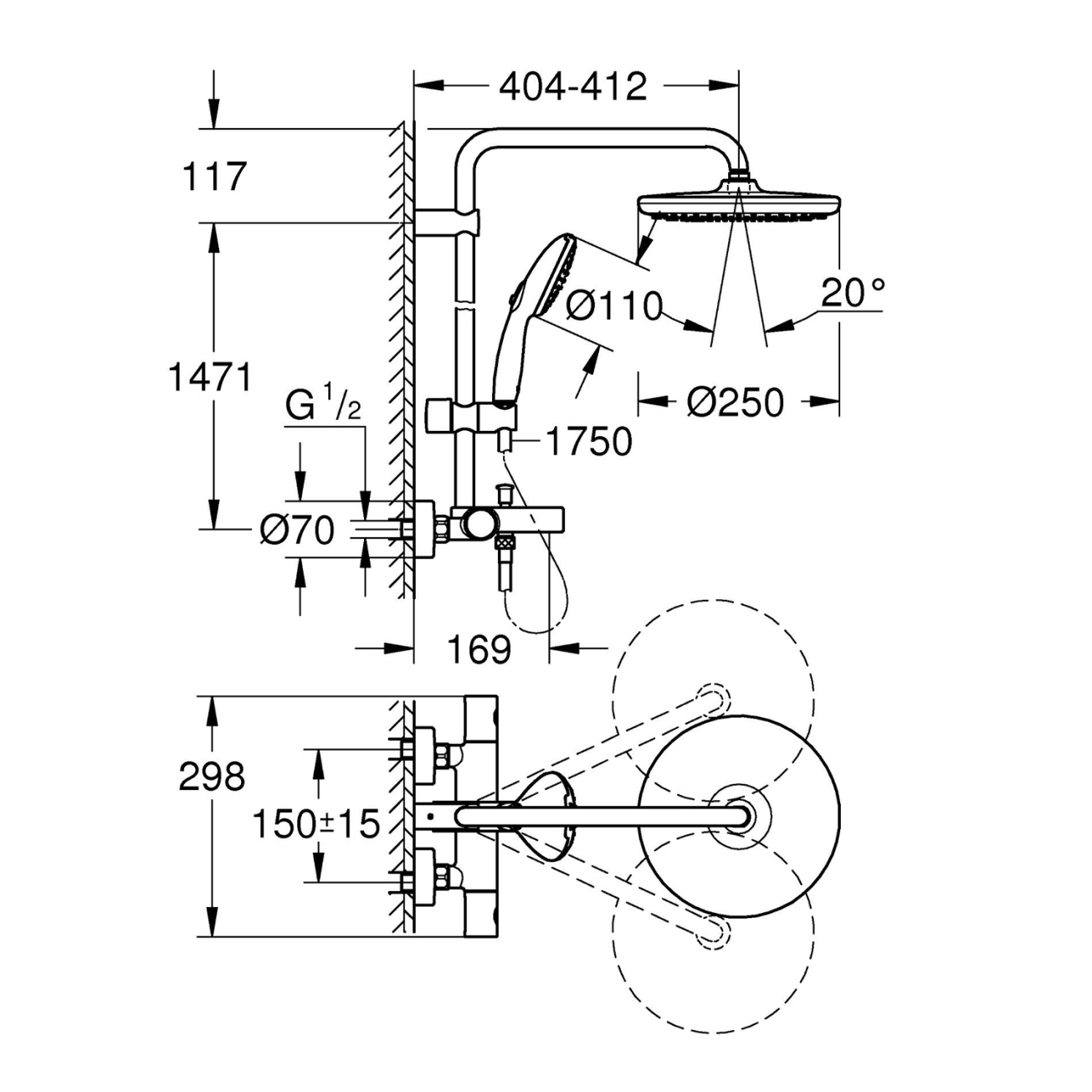 Душова система термостатична Grohe QuickFix Vitalio Start System 250 26988001 Фото - 1