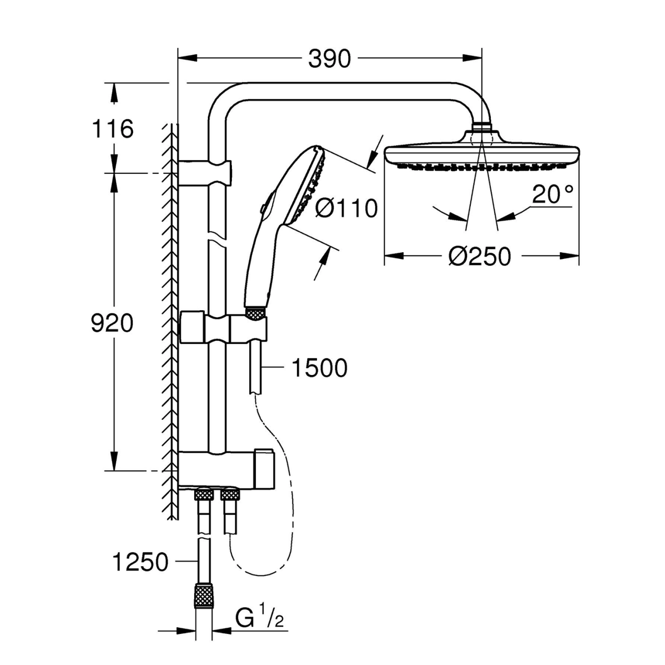 Душевая система Grohe QuickFix Vitalio Start 250 26989001 Фото - 1