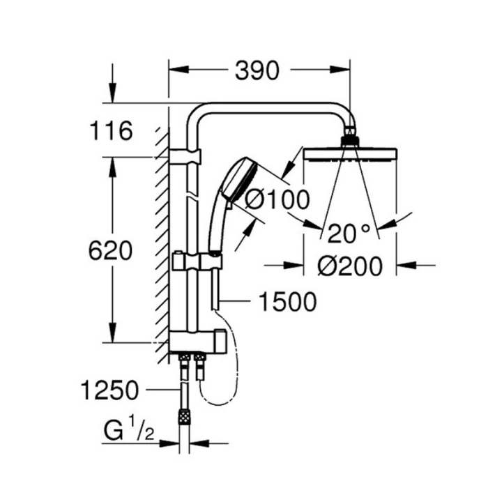 Душова система з перемикачем Grohe New Tempesta System 200 27389002 Фото - 1
