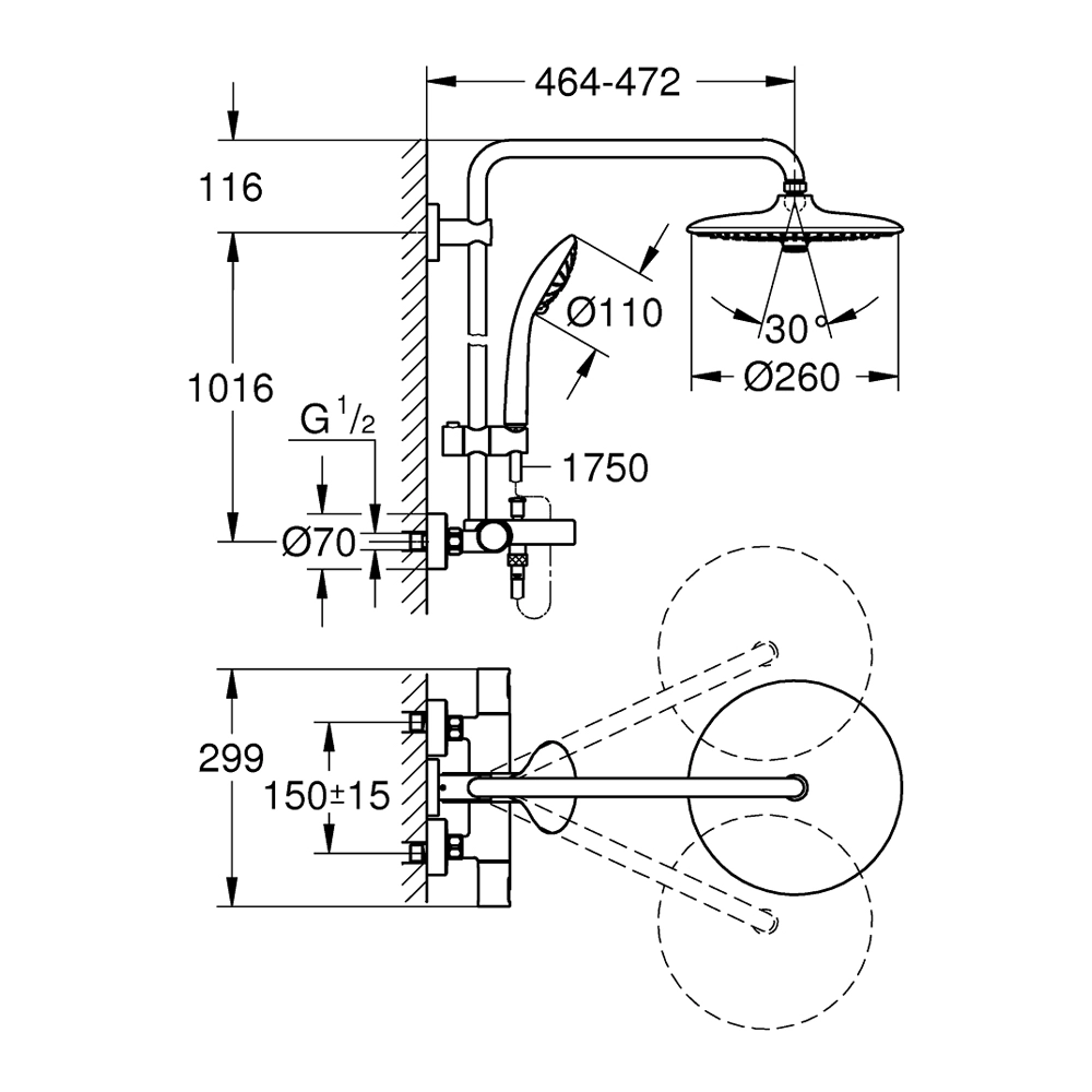 Душова система термостатична Grohe QuickFix Vitalio Joy System 260 27860001 Фото - 1