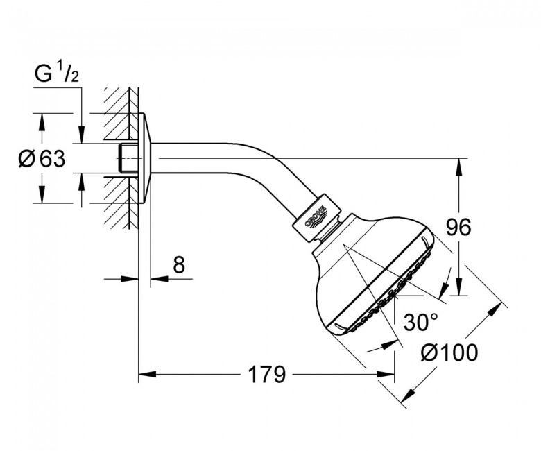 Верхній душ з кронштейном Grohe New Tempesta 100 (27870001) Фото - 1