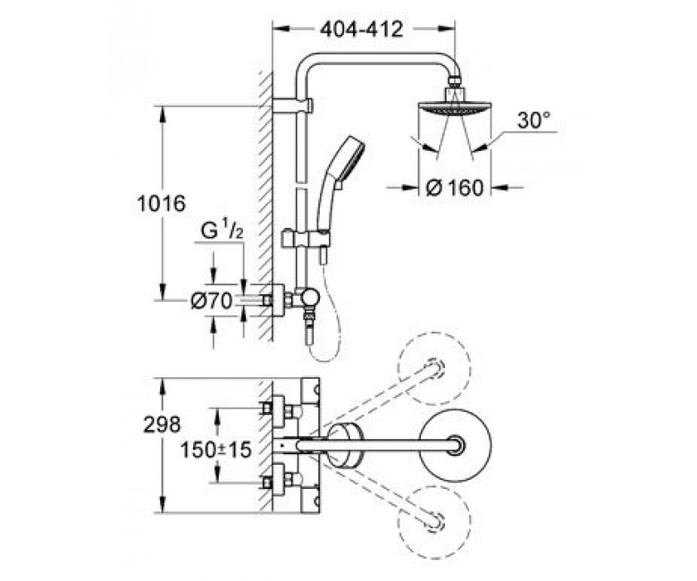 Душова система Grohe New Tempesta Cosmopolitan 160 з термостатом, хром (27922000) Фото - 1
