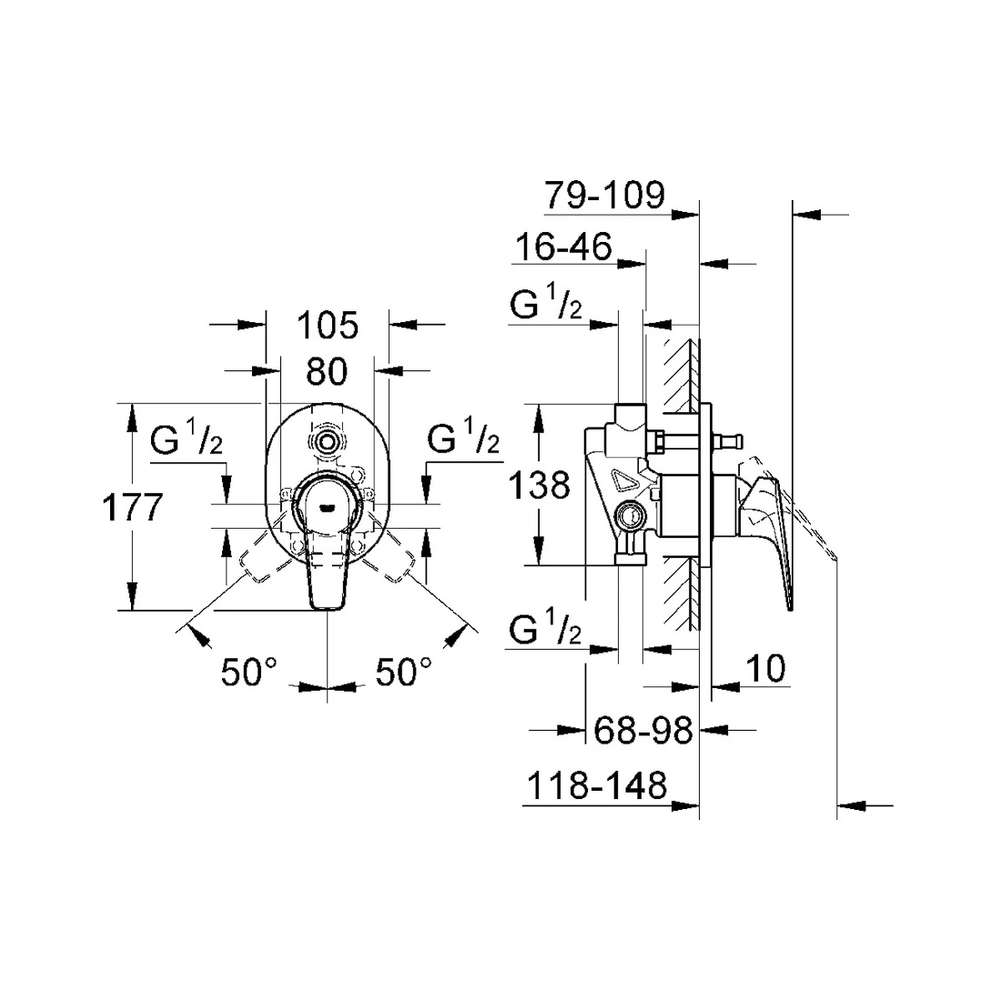 Змішувач прихованого монтажу для ванни/душу Grohe Bau Flow (29045000) Фото - 1