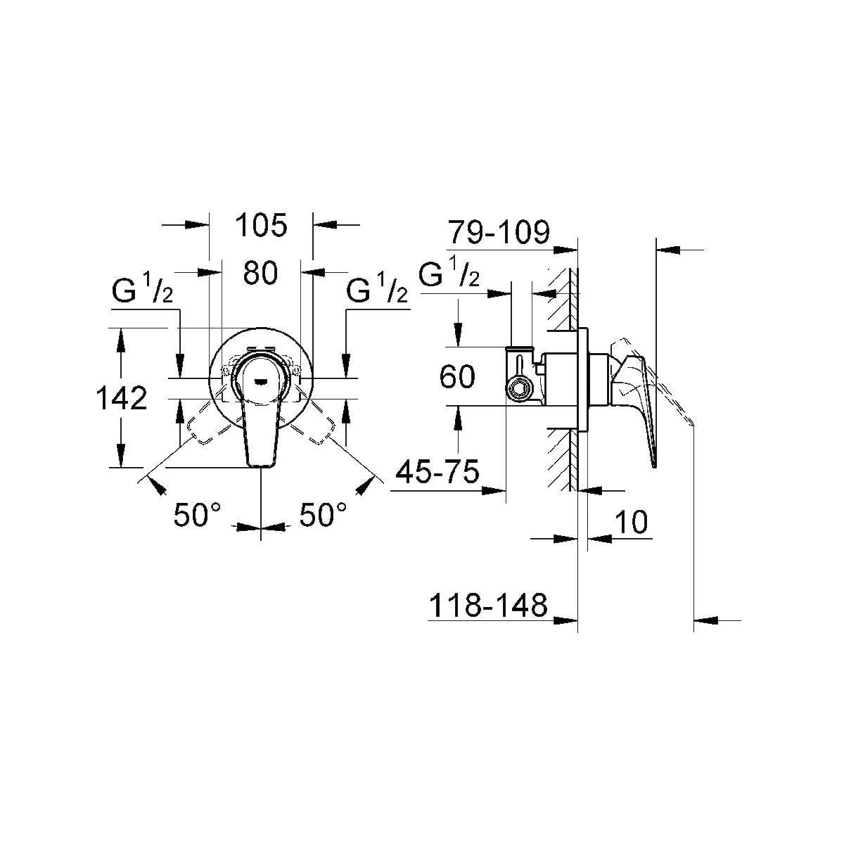 Змішувач прихованого монтажу для душу Grohe Bau Flow (29046000) Фото - 1
