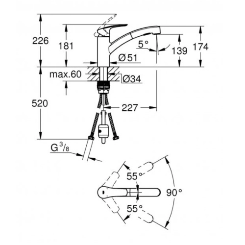 Змішувач для кухні Grohe Eurosmart 180 мм, хром (30305001) Фото - 1