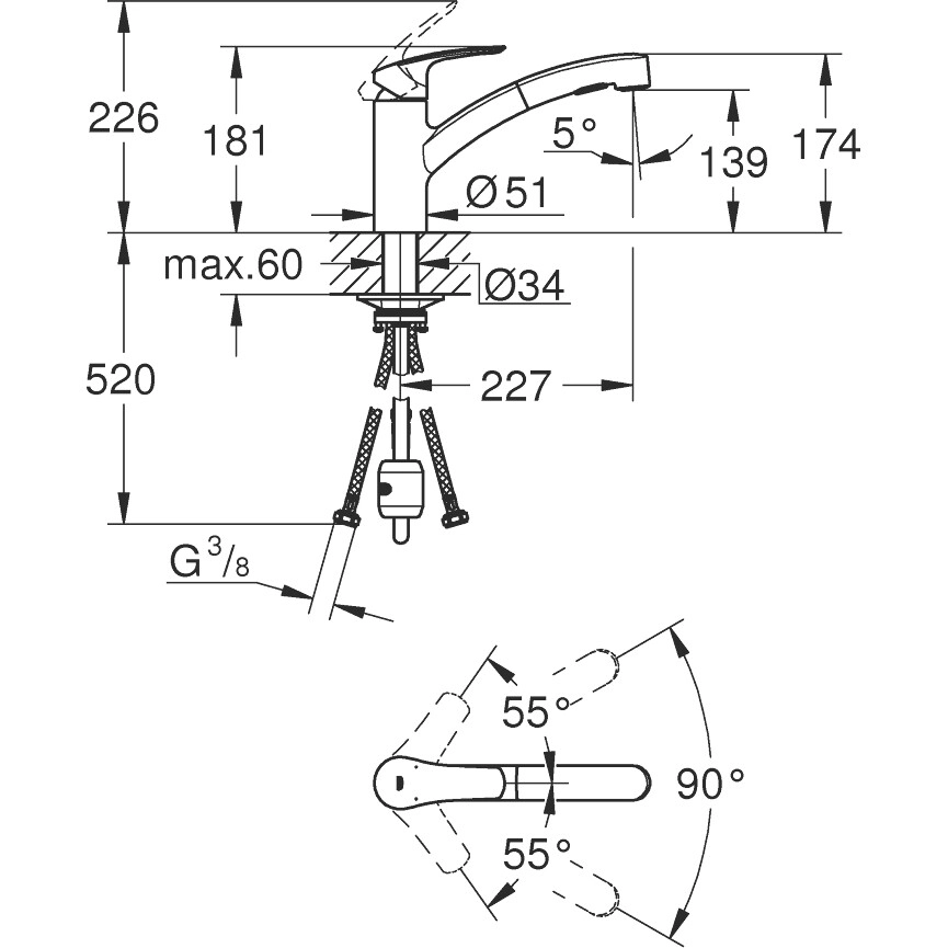 Змішувач для умивальника Grohe Eurosmart, сталь (30305DC1) Фото - 1