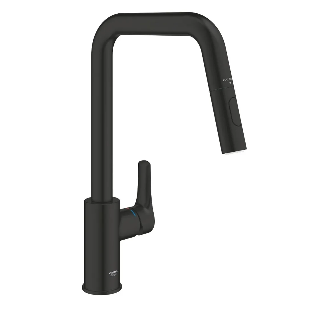 Смеситель для кухни Grohe EuroSmart однорычажный, выдвижной, 2 - струи, черный матовый (306192430)