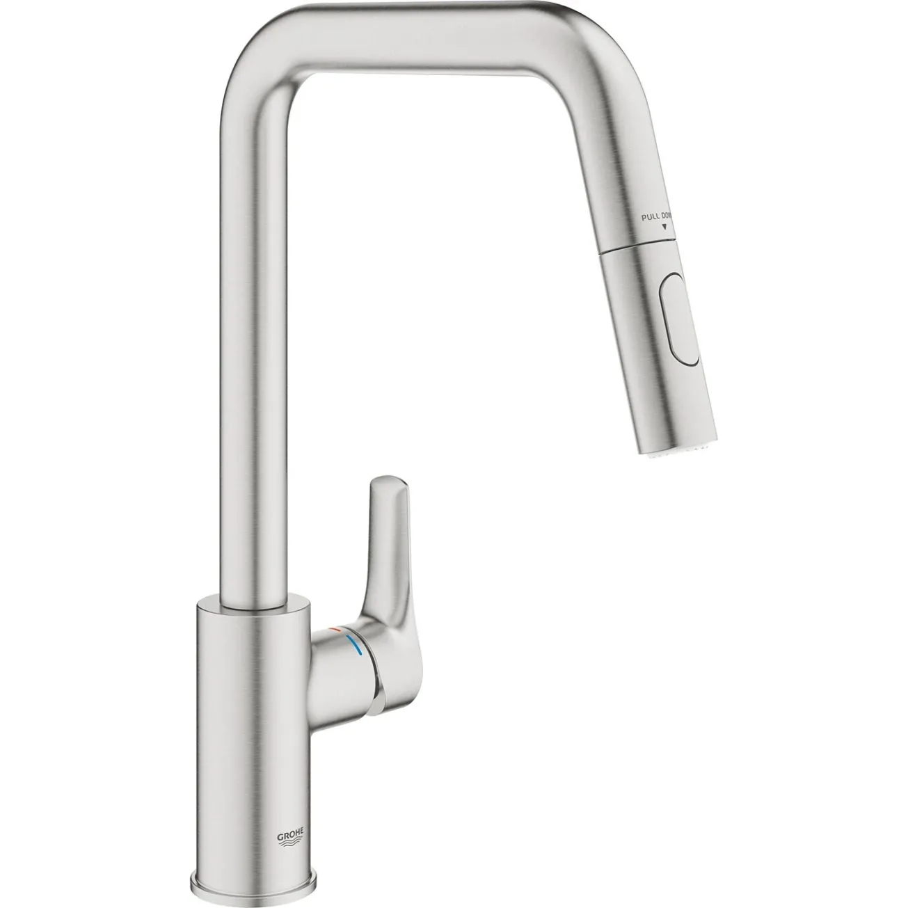 Змiшувач для кухнi Grohe EuroSmart одноважiльний, висувний, 2 - режими, суперсталь (30619DC0)