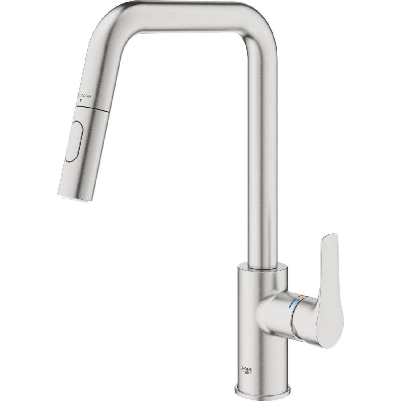Змiшувач для кухнi Grohe EuroSmart одноважiльний, висувний, 2 - режими, суперсталь (30619DC0) Фото - 6