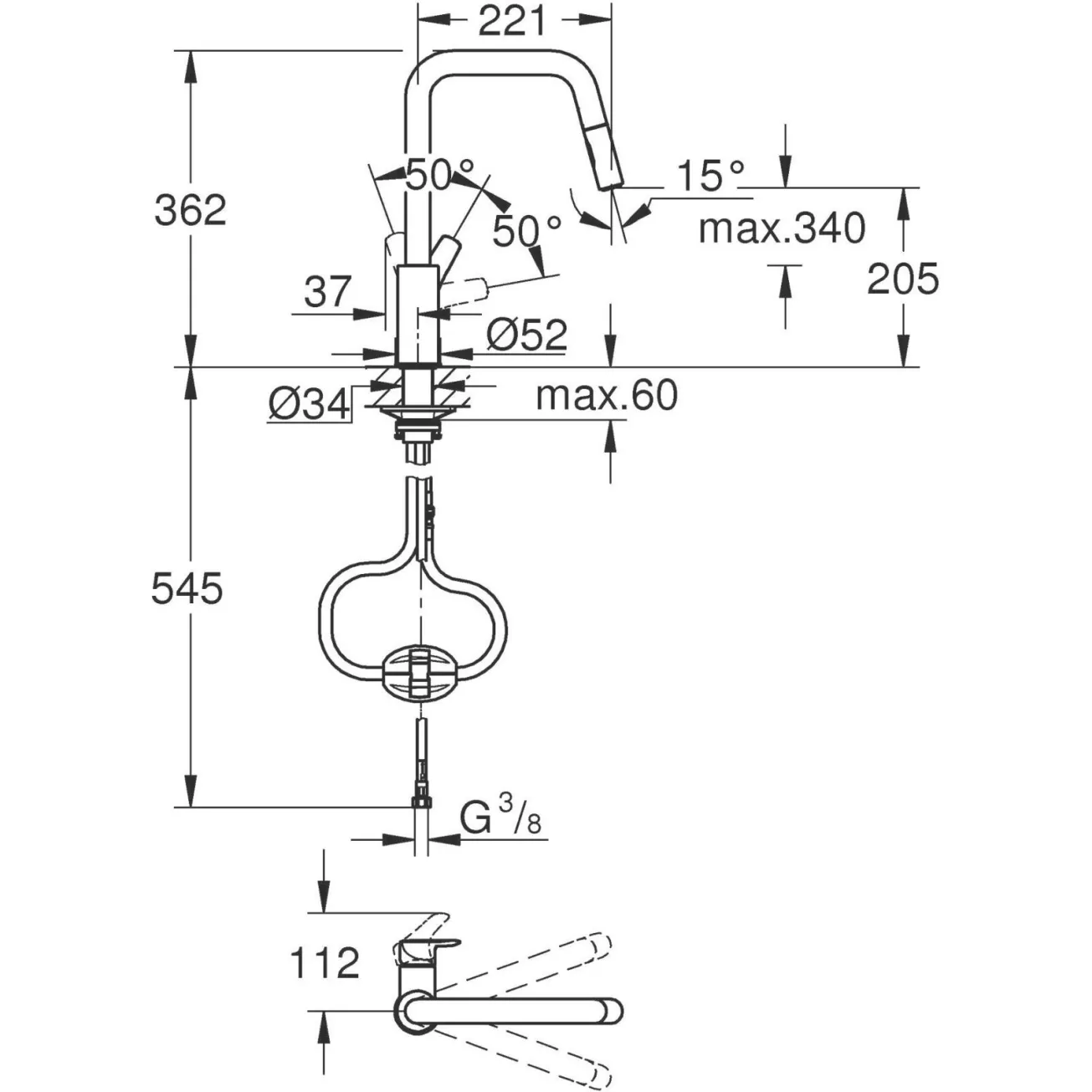 Змiшувач для кухнi Grohe EuroSmart одноважiльний, висувний, 2 - режими, суперсталь (30619DC0) Фото - 7