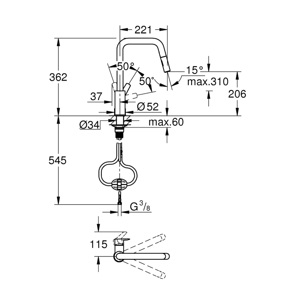Змішувач для кухні з висувним виливом Grohe QuickFix Start 306312430 Фото - 1