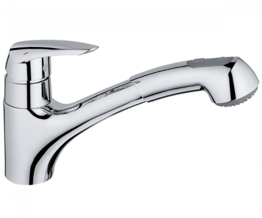 Смеситель однорычажный для кухни Grohe EURODISC (гибкий подвод, выдвижной излив на 2 режима), хром (32257001)