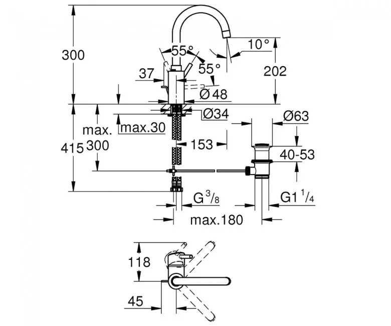 Смеситель для умывальника Grohe Concetto L-Size, хром (32629002) Фото - 1