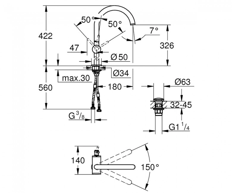 Змішувач для раковини Grohe Atrio XL-Size (32647003) Фото - 1