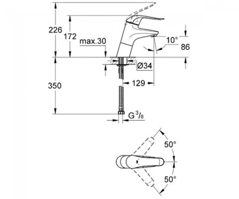 Змішувач для раковини Grohe Euroeco, одноважiльний (32765000) Фото - 1